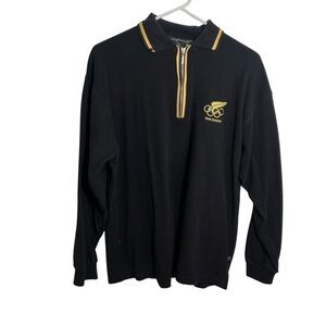 Olympics Unisex Size Small Quarter Zip Sweatshirt‎ Black Tan New Zealand Cotton